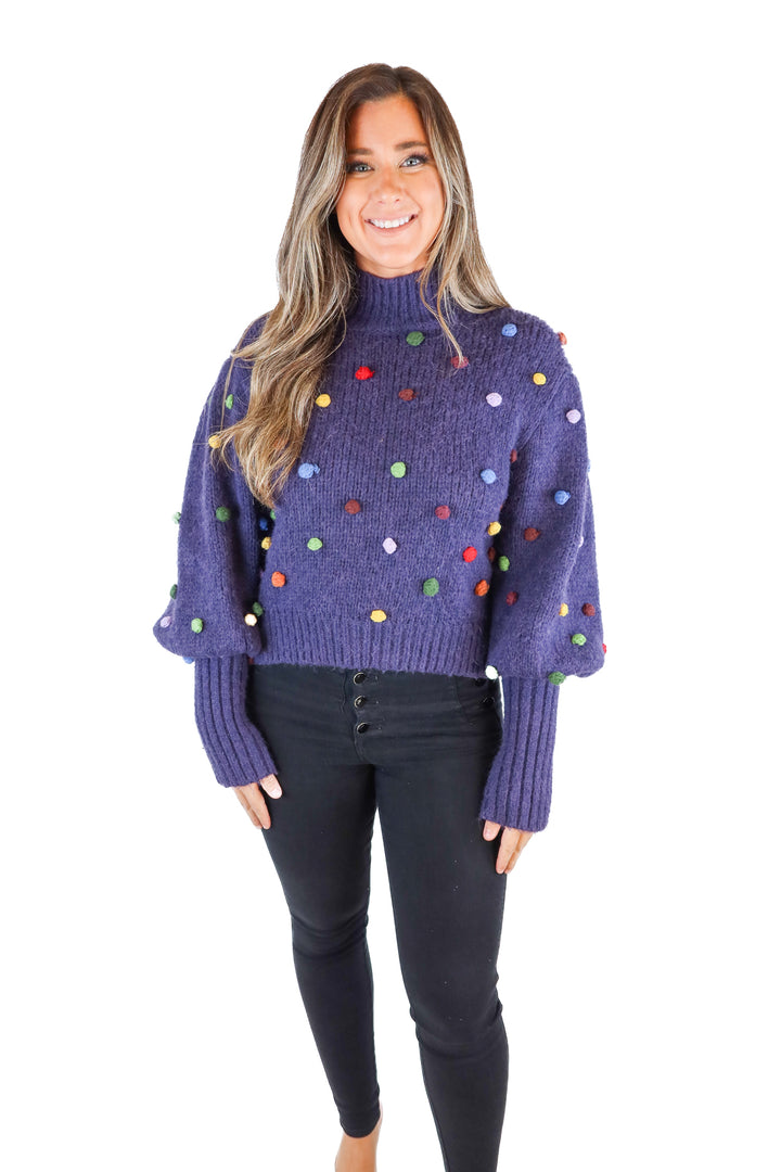 Farm Rio Navy Pom Pom Sweater (XS; retail $225)