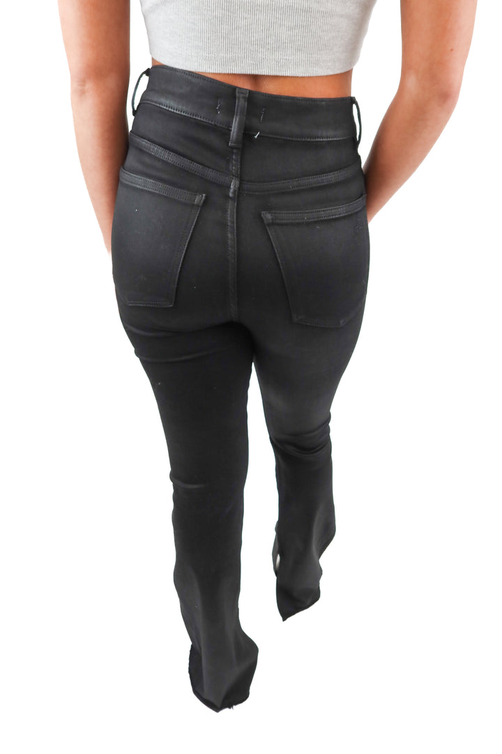 dl1961 black flare raw hem jeans (27; retail $209)
