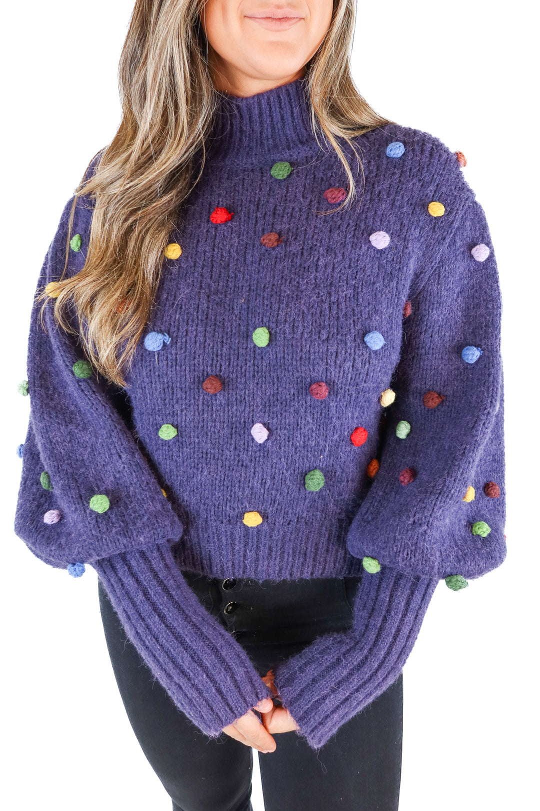 Farm Rio Navy Pom Pom Sweater (XS; retail $225)