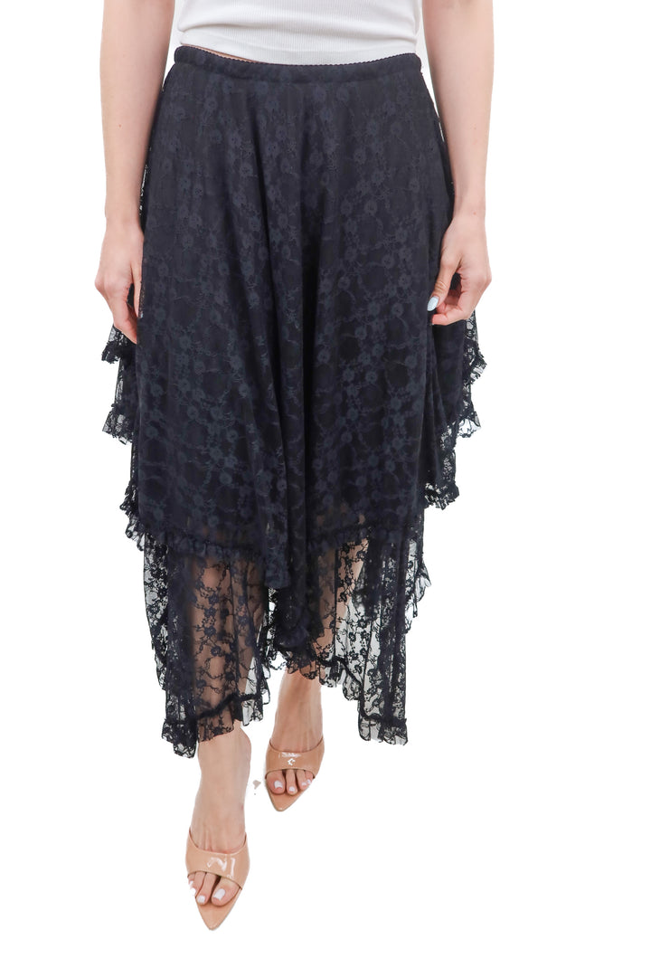 smoke & mirrors black floral lace maxi skirt (m)