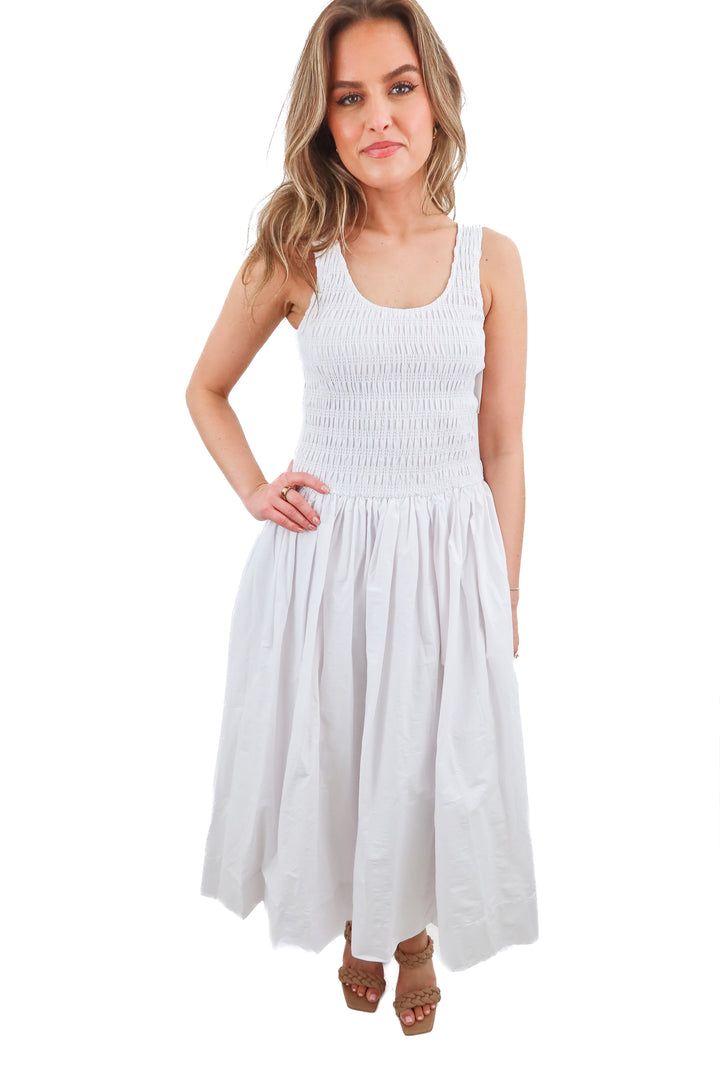 ivy city white smocked maxi dress NWT (xs; retail $188)