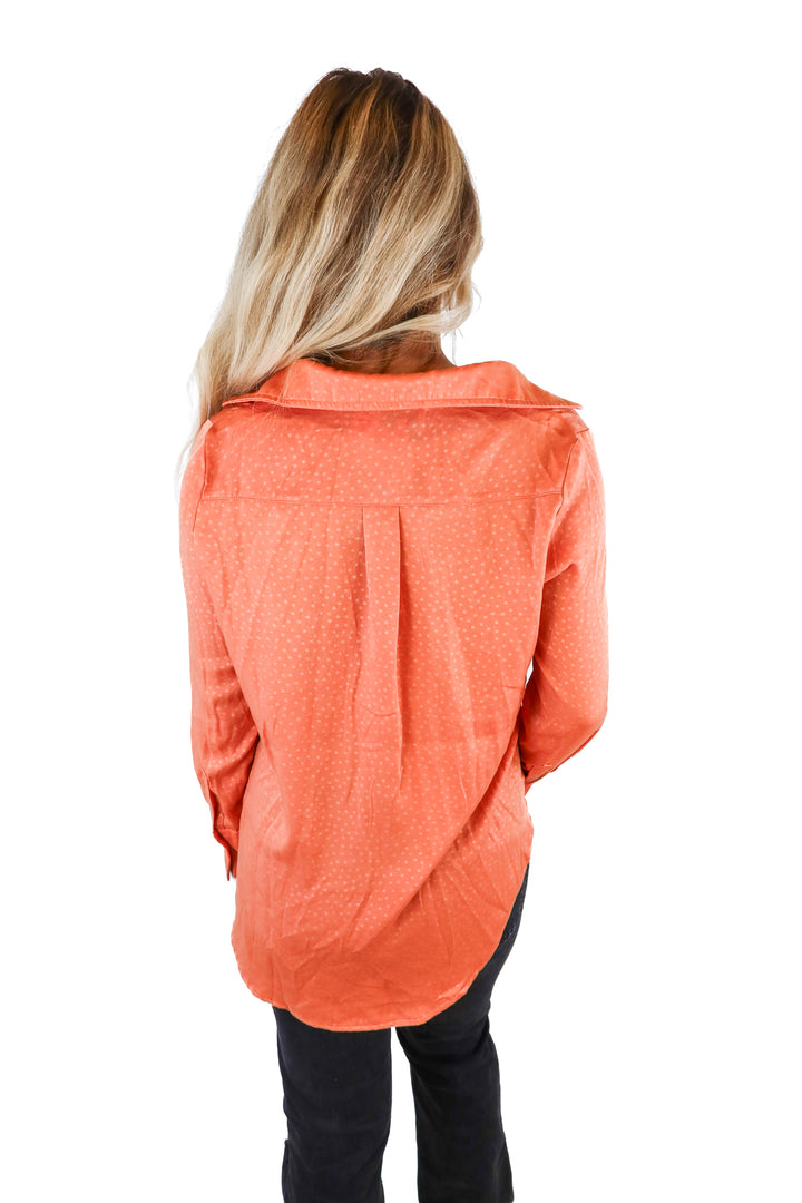 Acoa orange polka dot button down (XS)