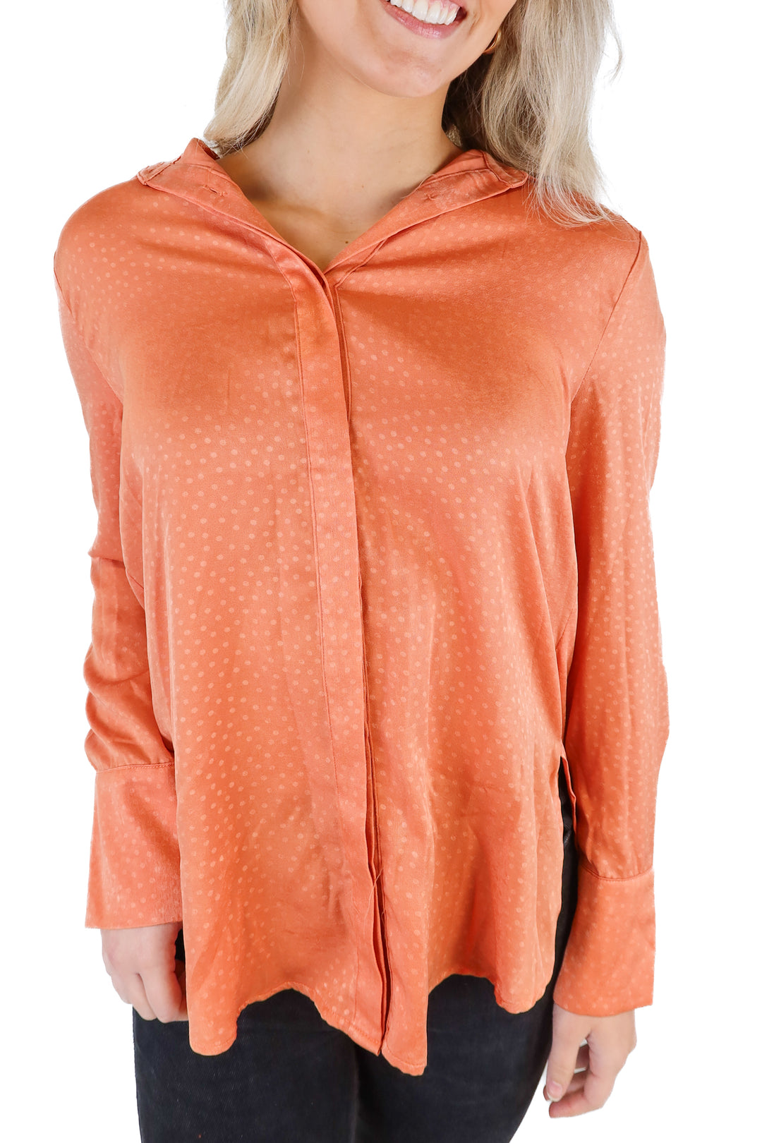 Acoa orange polka dot button down (XS)