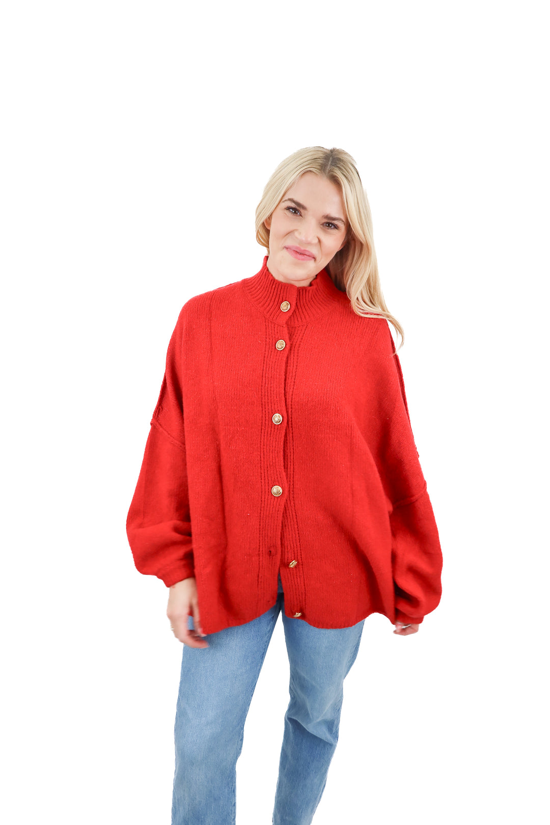 pretty garden red knit cardigan (s)