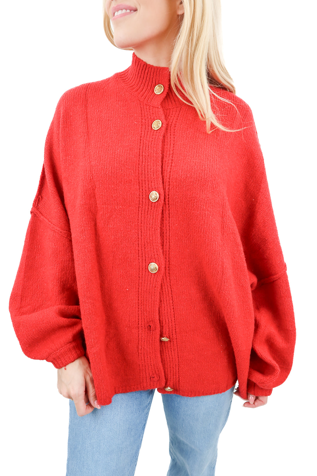 pretty garden red knit cardigan (s)