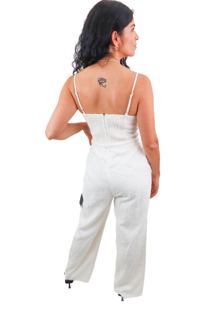 lulus white linen jumpsuit (xs; retail $69)