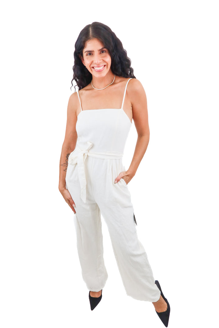 lulus white linen jumpsuit (xs; retail $69)