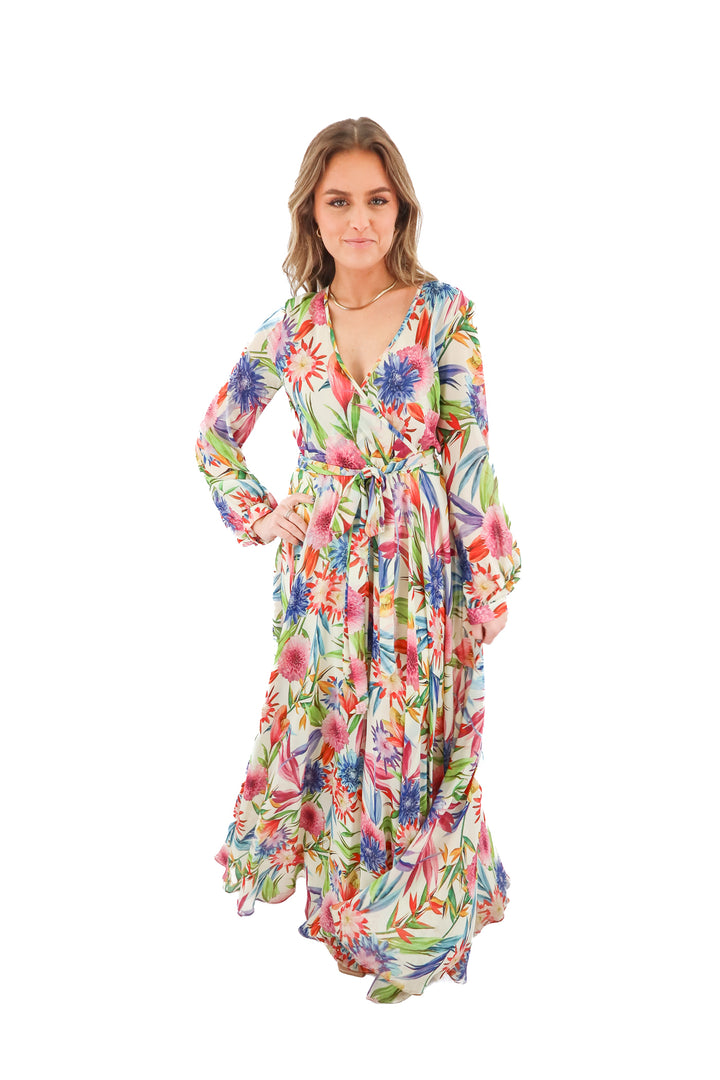 ark & co floral deep v maxi dress (m)