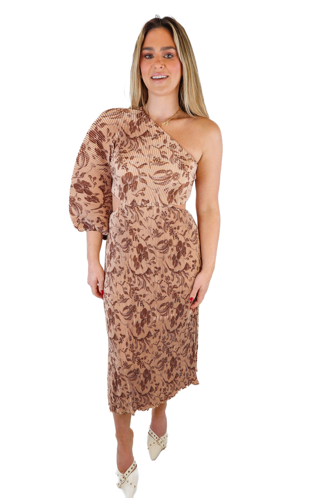 Petal + Pup light and dark brown one shoulder dress NWT (S)