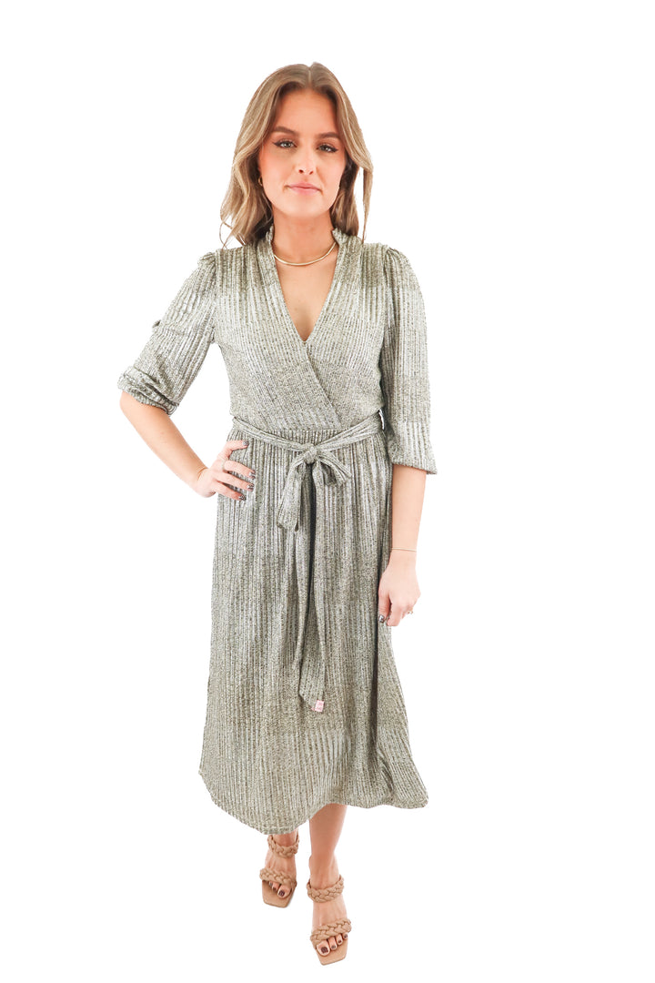 alice + olivia metallic knit deep v dress (2)