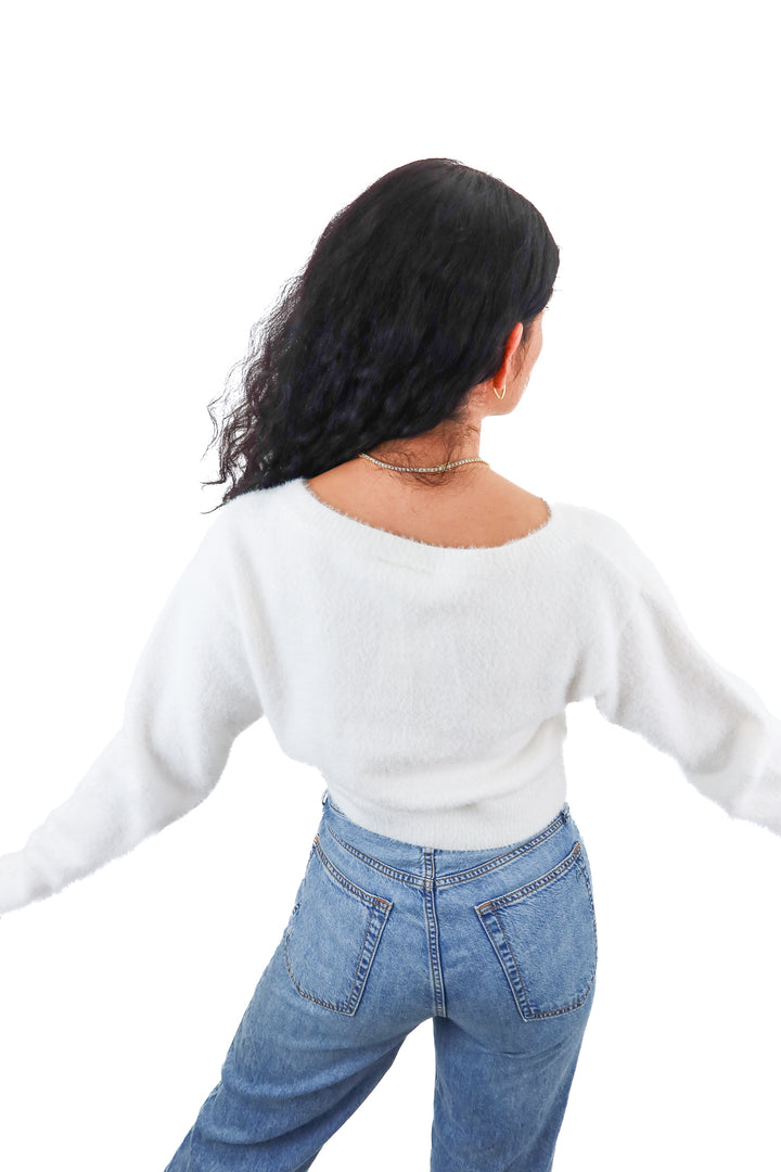 vici white fuzzy sweater (s; retail $58)