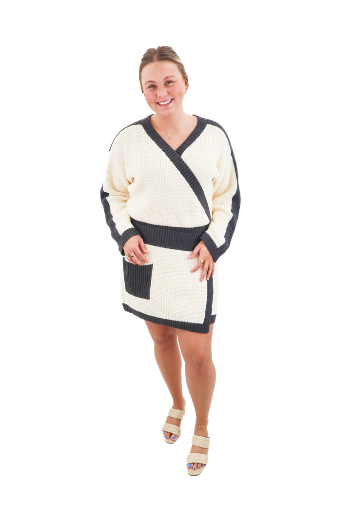 sabo cream/grey crochet knit dress (l)