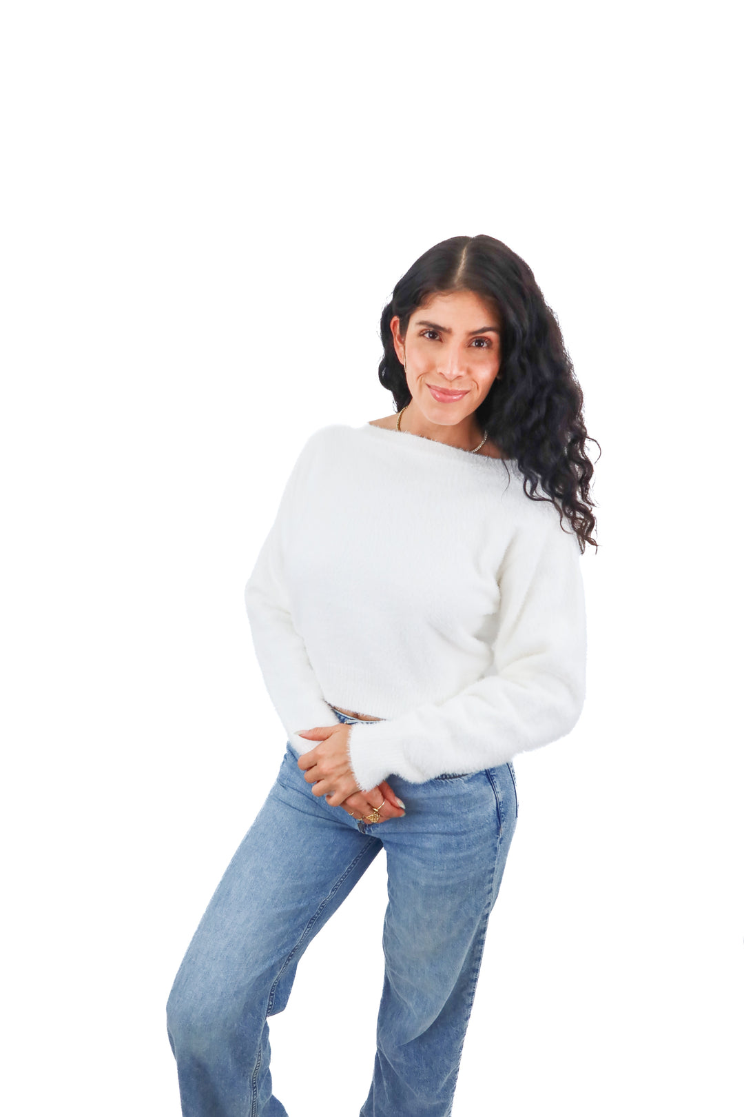 vici white fuzzy sweater (s; retail $58)