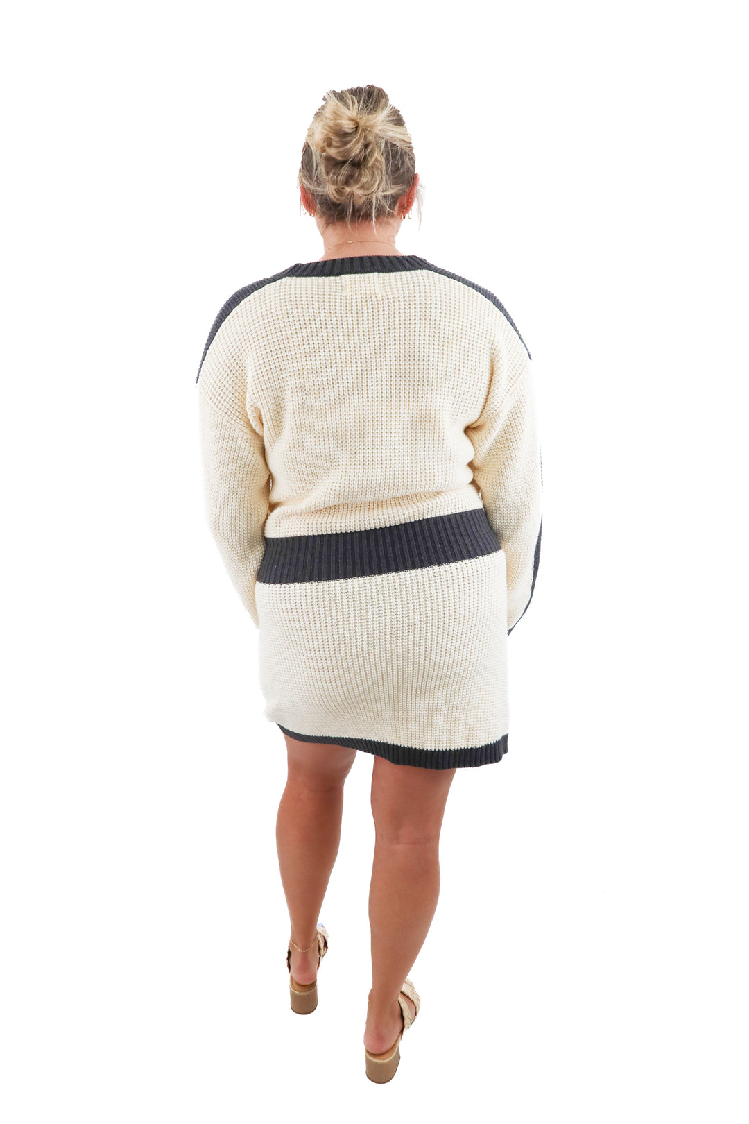sabo cream/grey crochet knit dress (l)