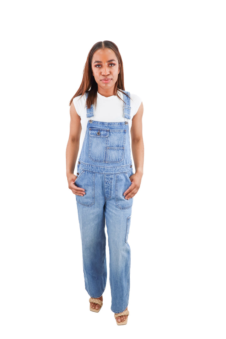 outerknown medium wash overalls (s; retail $198)