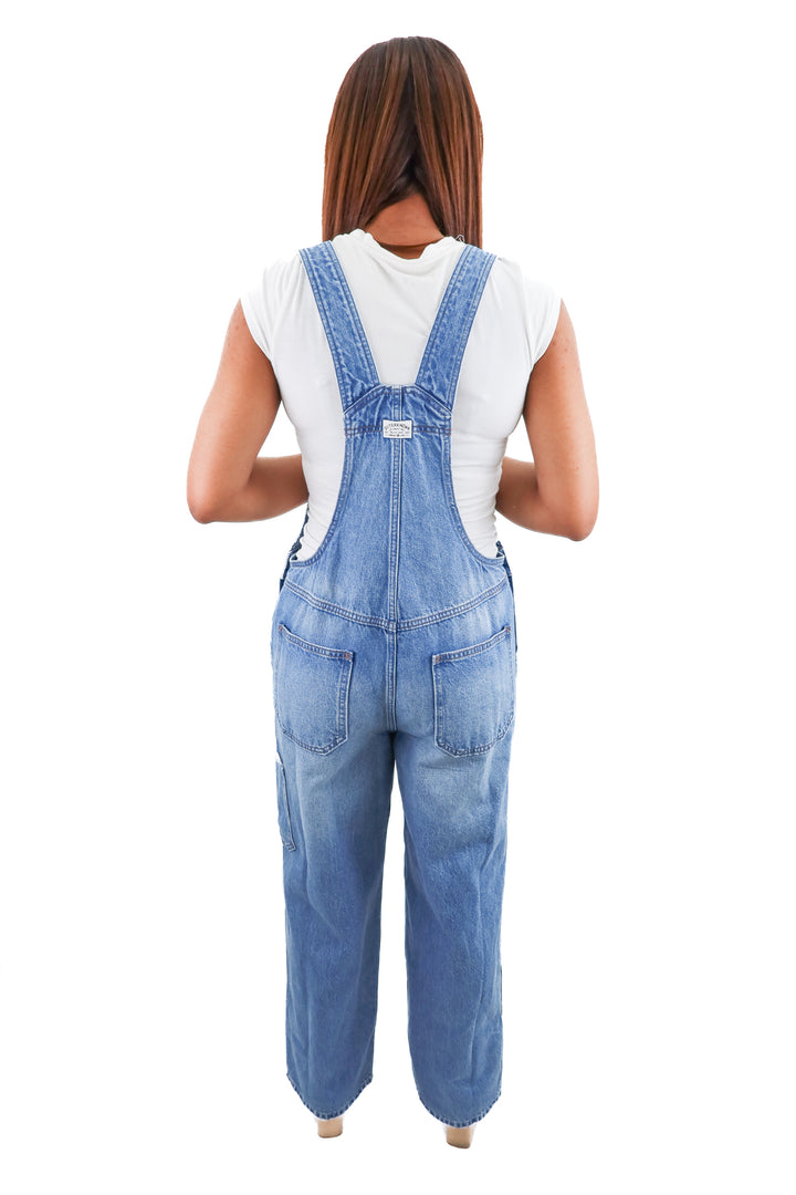 outerknown medium wash overalls (s; retail $198)