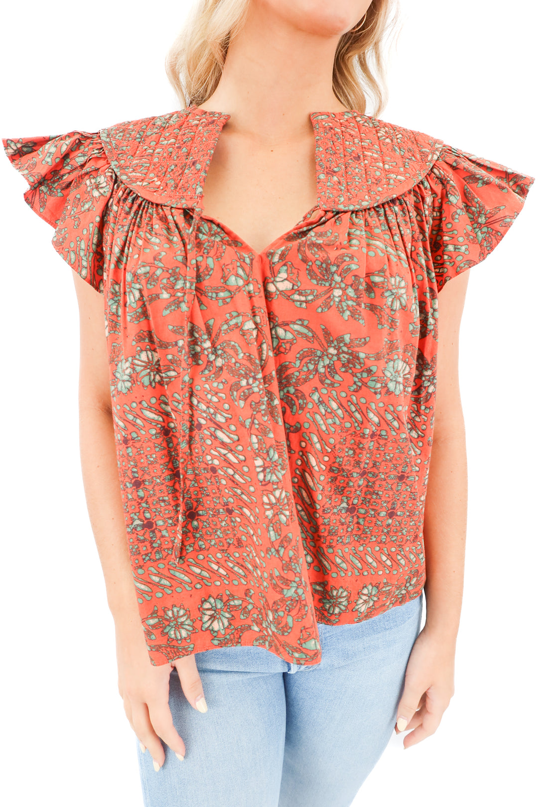 ulla johnson orange floral ruffle top (2; retail $390)