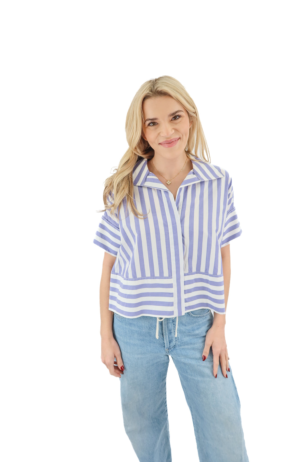 banana republic purple striped short sleeve button up (xs; retail $55)