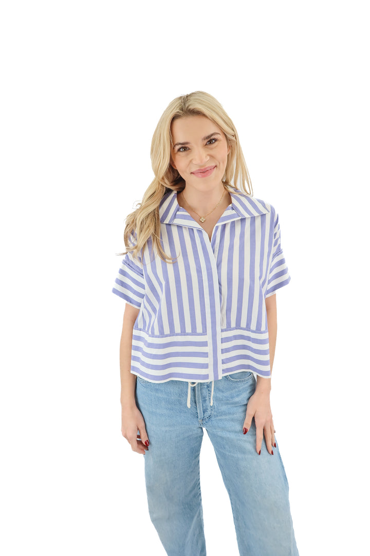 banana republic purple striped short sleeve button up (xs; retail $55)