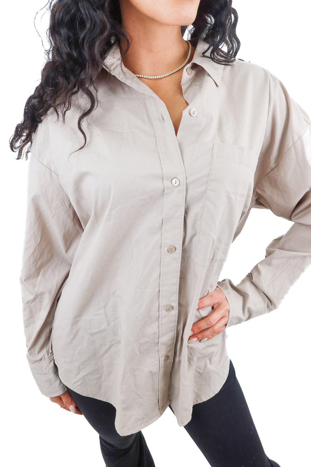 abercrombie & fitch taupe button up top NWT (m; retail $60)