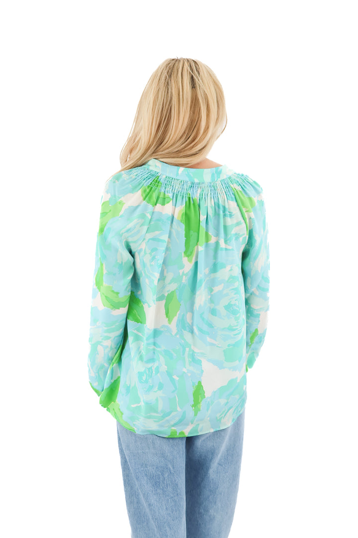 lilly pulitzer blue patterened blouse (m; retail $138)