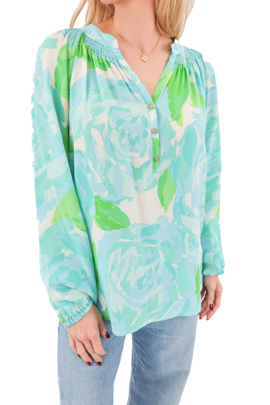 lilly pulitzer blue patterened blouse (m; retail $138)