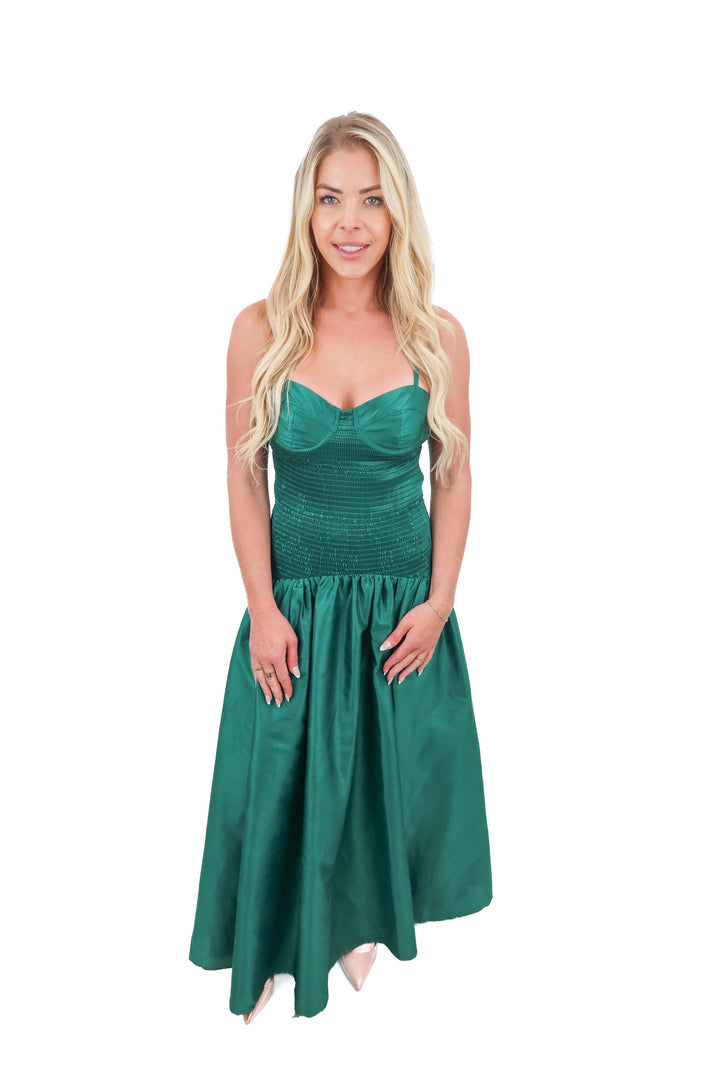 hutch emerald smocked drop waist dress (s)