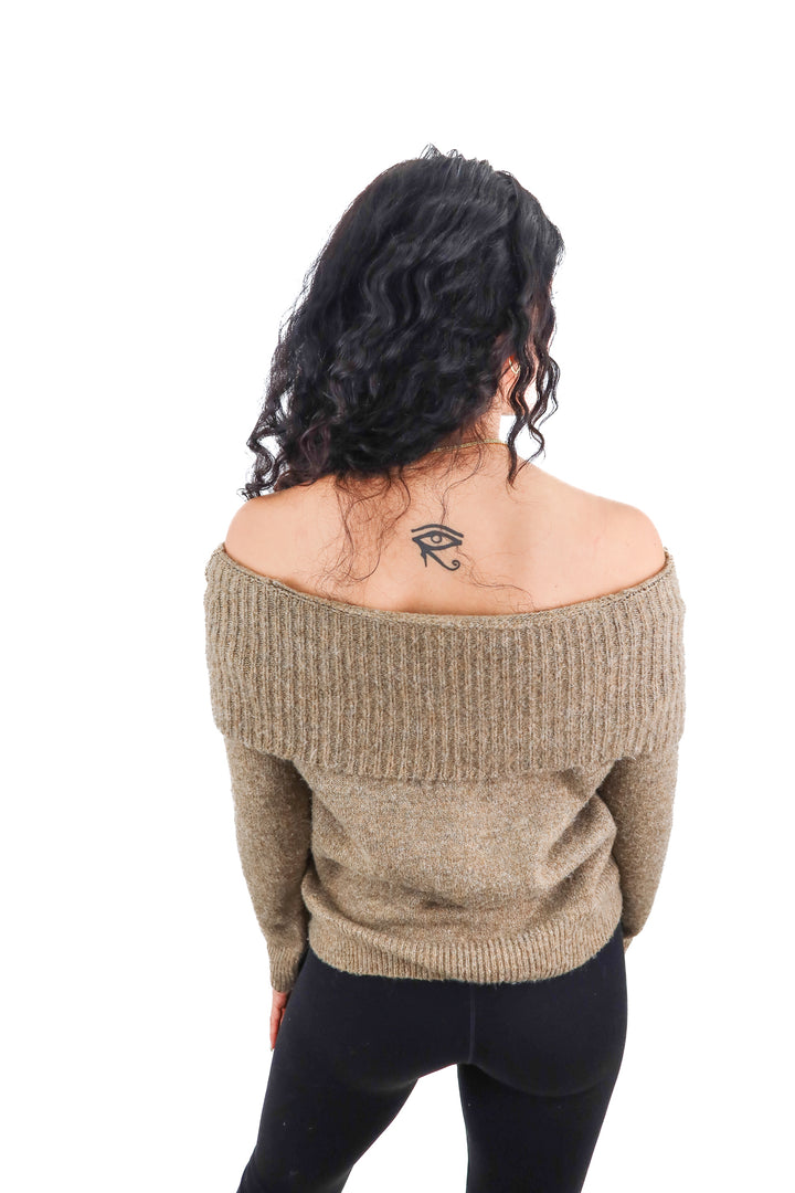 lillusory brown off the shoulder sweater (s)
