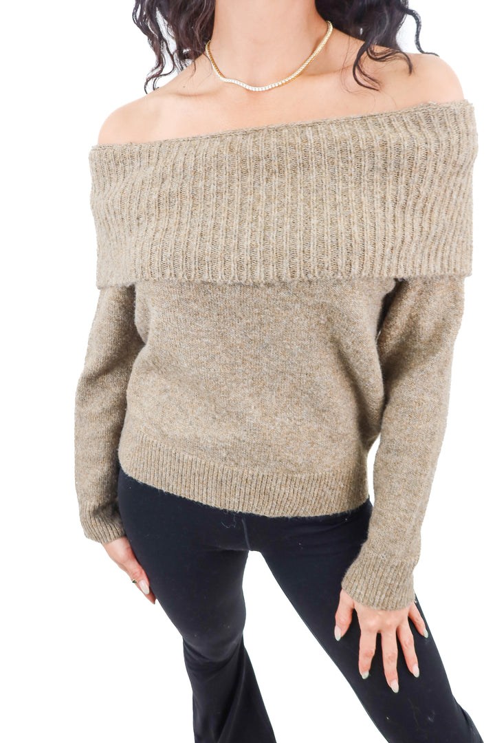 lillusory brown off the shoulder sweater (s)