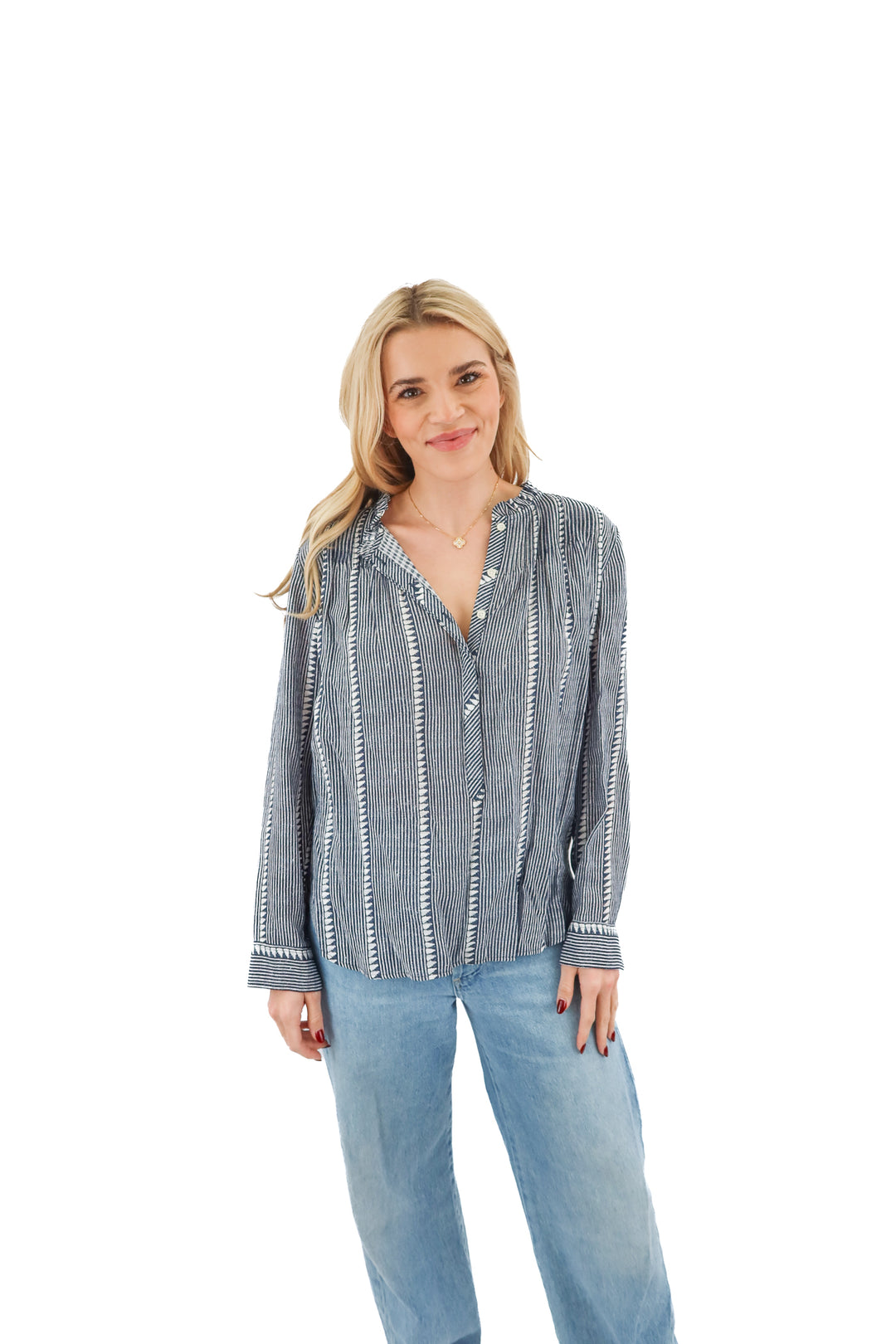 j.crew navy printed blouse (s; retail $49.99)