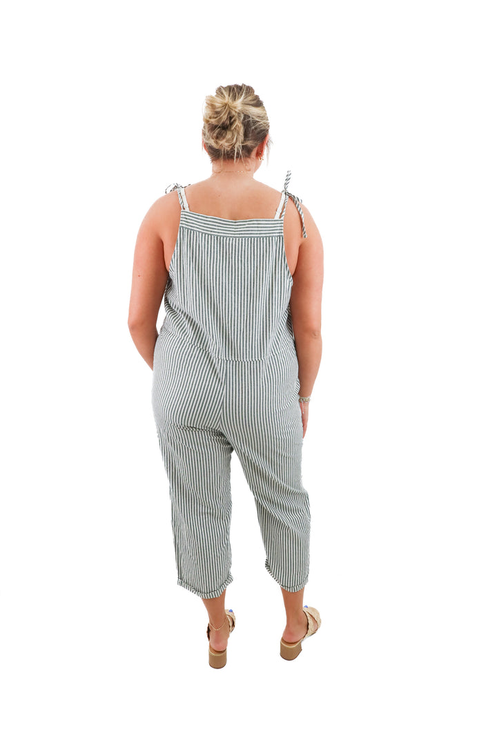 utcoco green and white striped jumpsuit (xl retail; $50)
