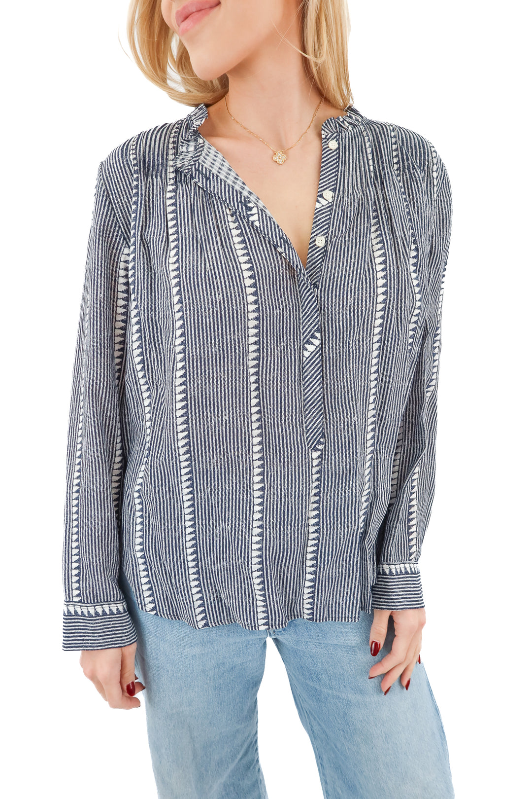j.crew navy printed blouse (s; retail $49.99)