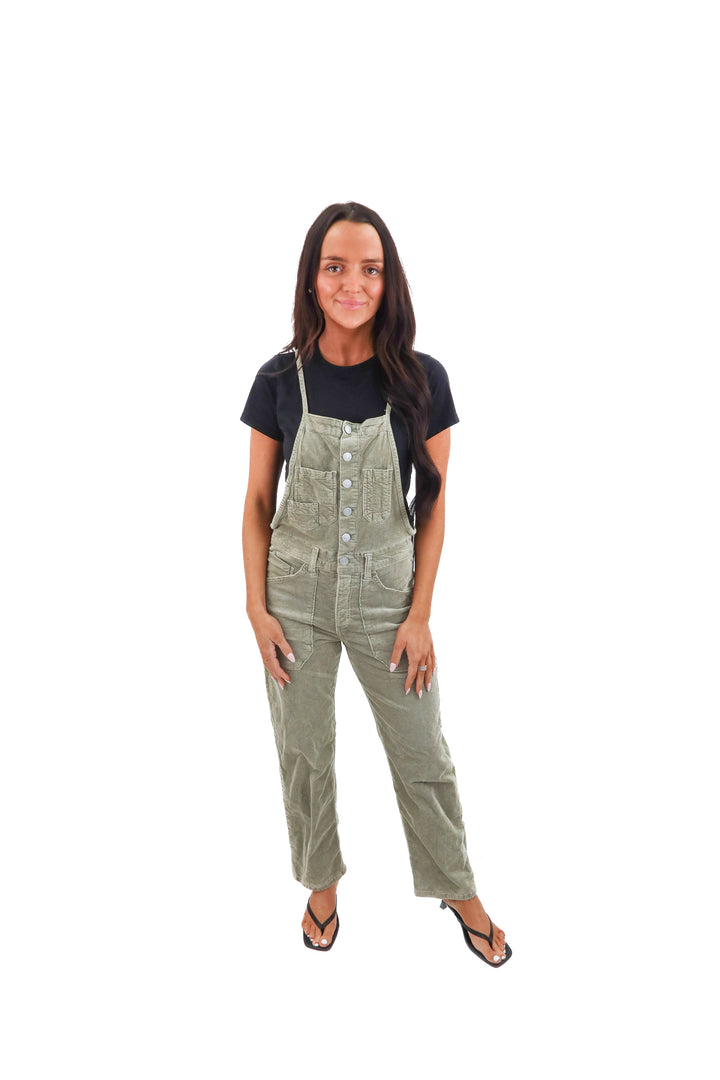 pilcro green corduroy overalls (s; retail $235)