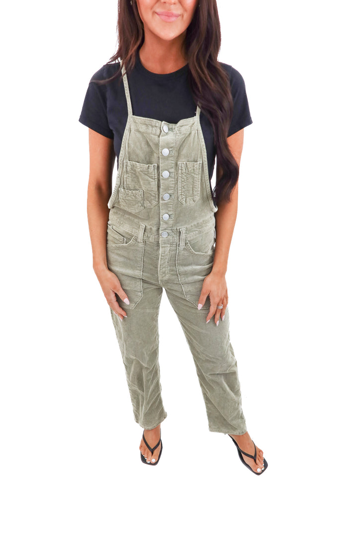 pilcro green corduroy overalls (s; retail $235)