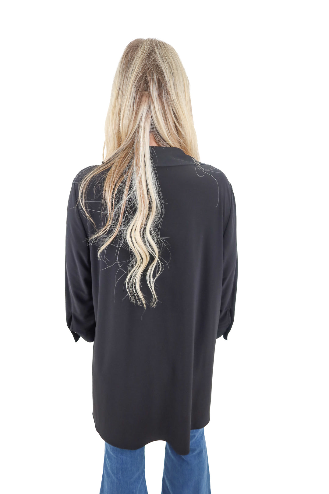 slim factor black button up top (L)