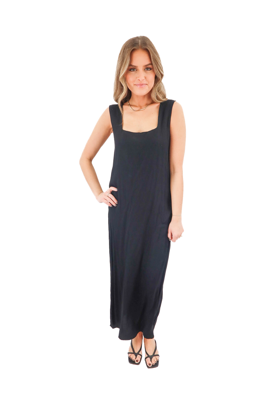 reformation black tank maxi dress (4; retail $188)