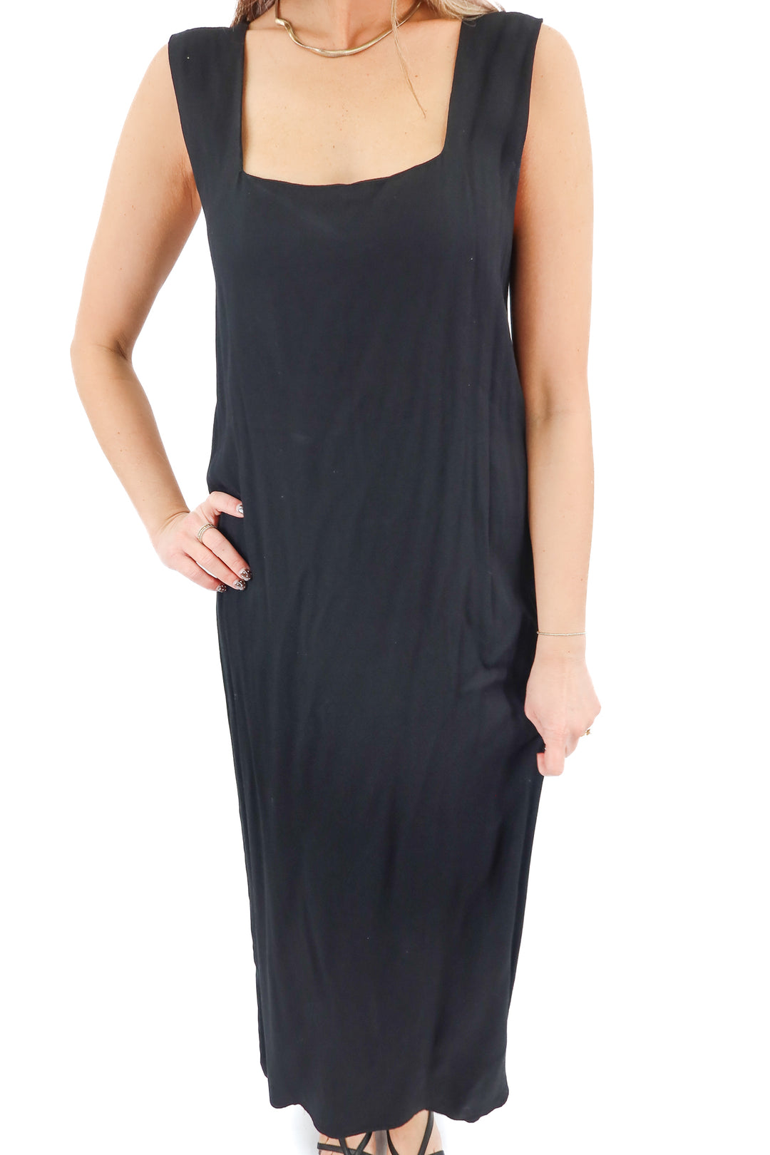 reformation black tank maxi dress (4; retail $188)