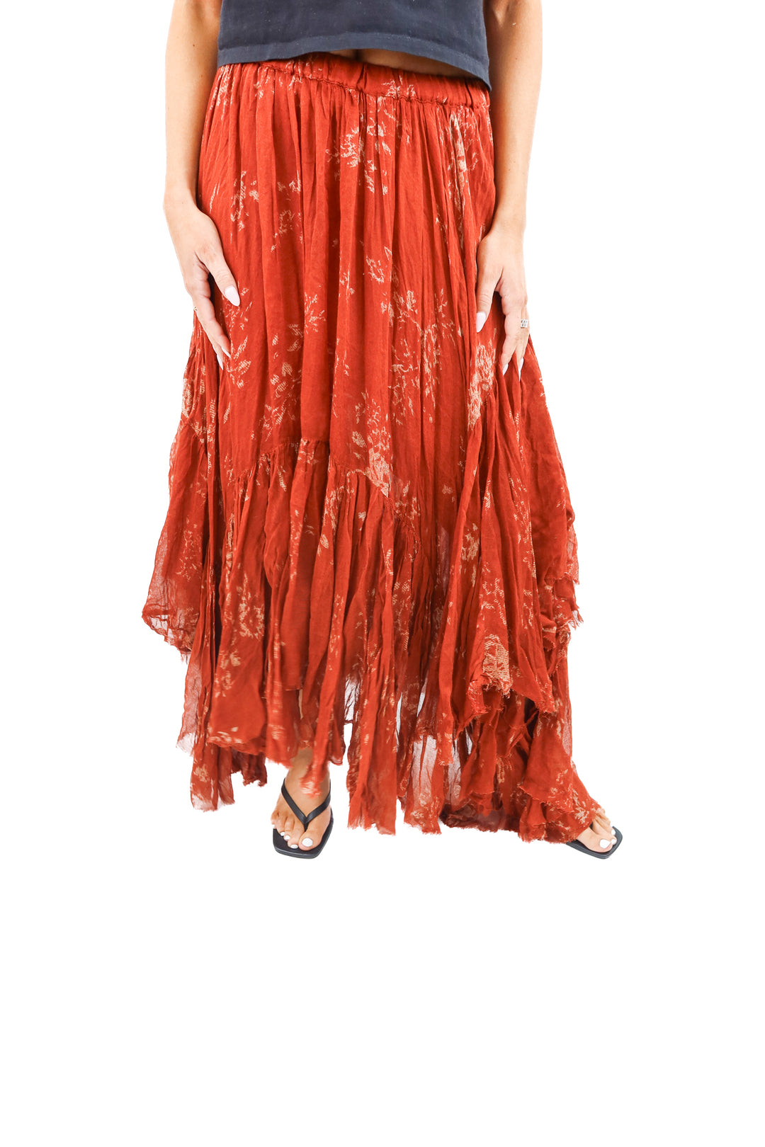 free people orange tiered skirt (xs; retail $98)