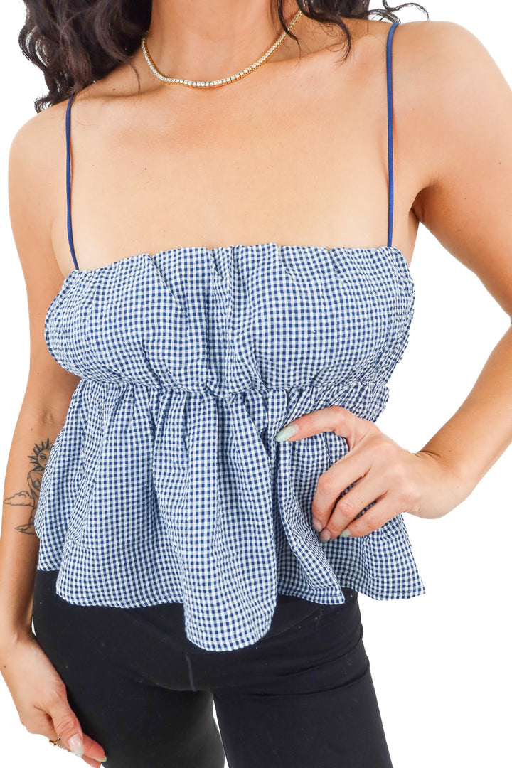 more to come blue gingham top NWT (xs; retail $58)