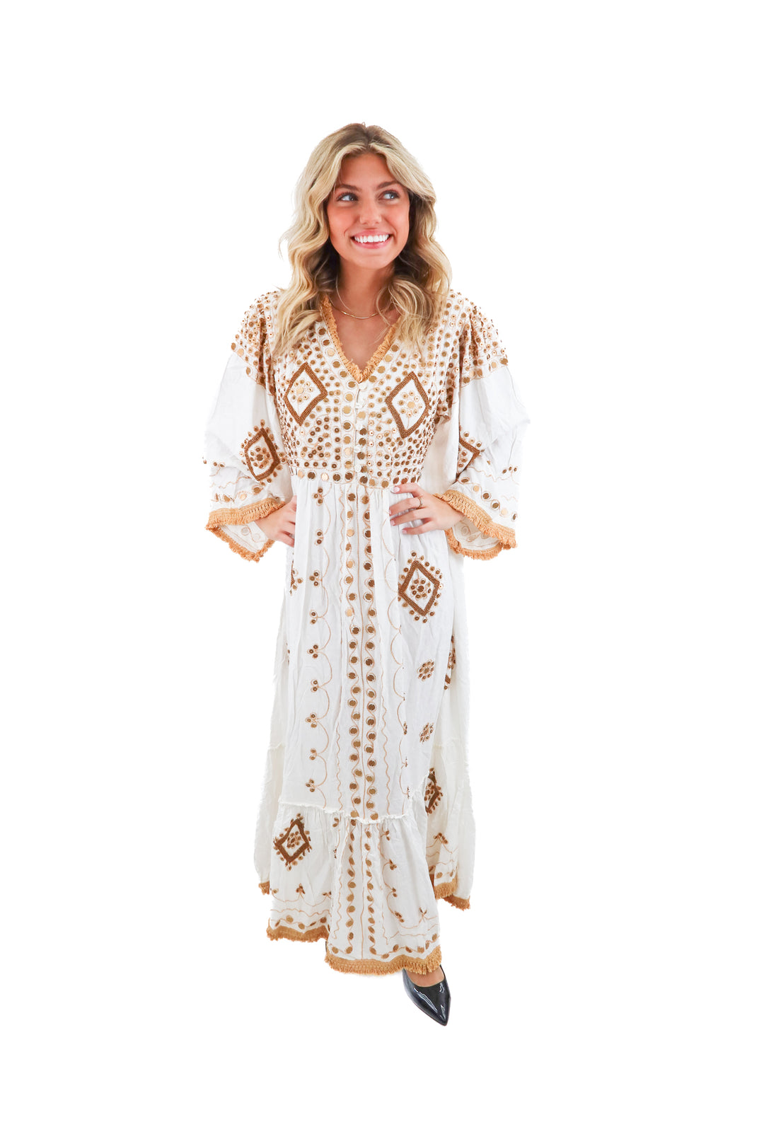 talisman gold beaded dress nwt (m/l; retail $178)