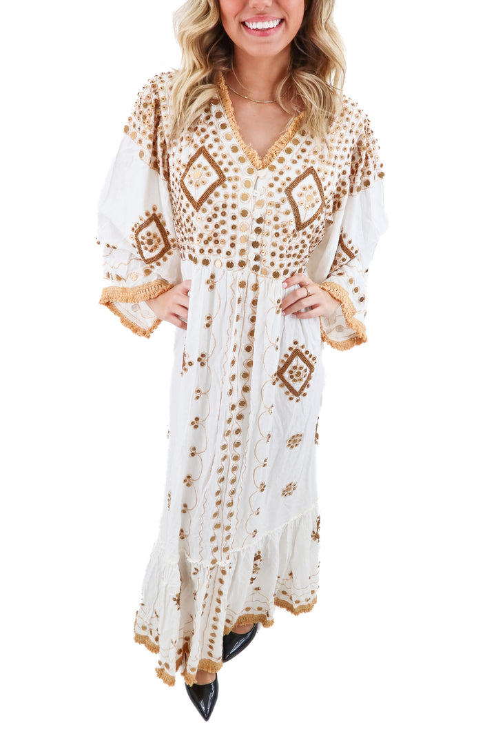 talisman gold beaded dress nwt (m/l; retail $178)