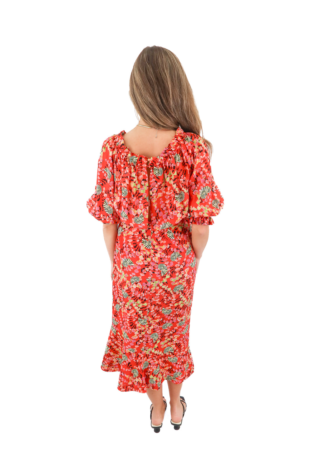 saloni orange floral maxi dress (s; retail $230)