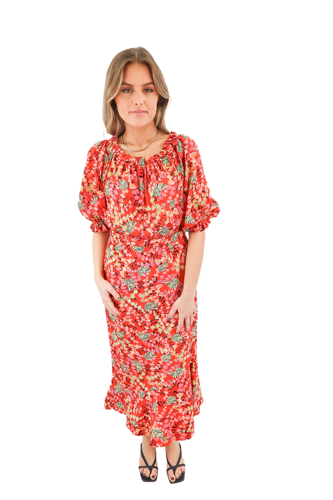 saloni orange floral maxi dress (s; retail $230)