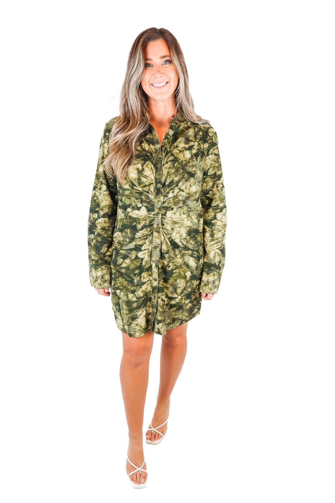 Pilcro Green Printed Ruched Dress (14)