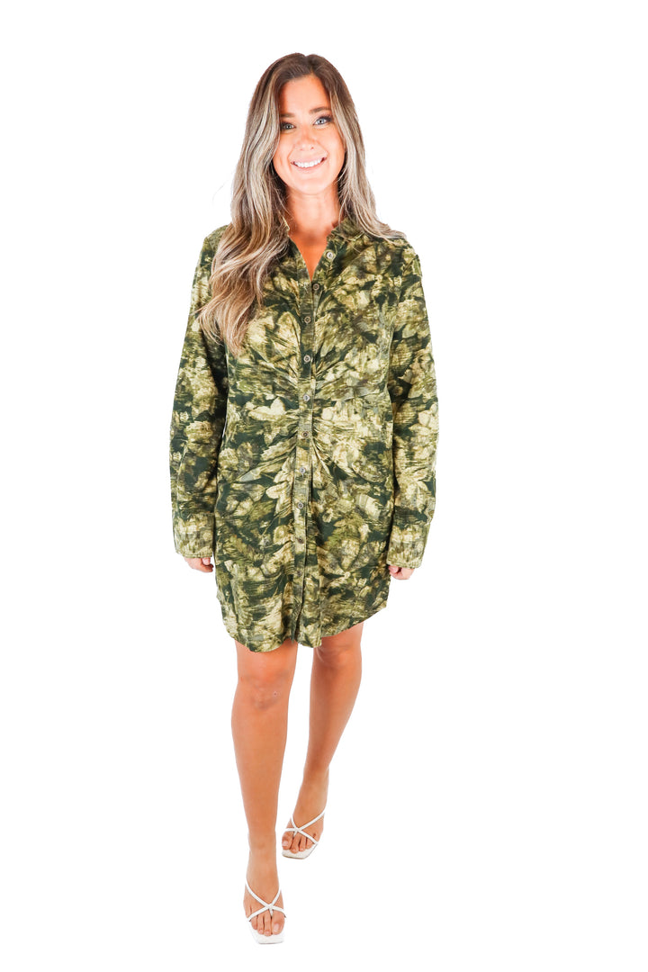 Pilcro Green Printed Ruched Dress (14)