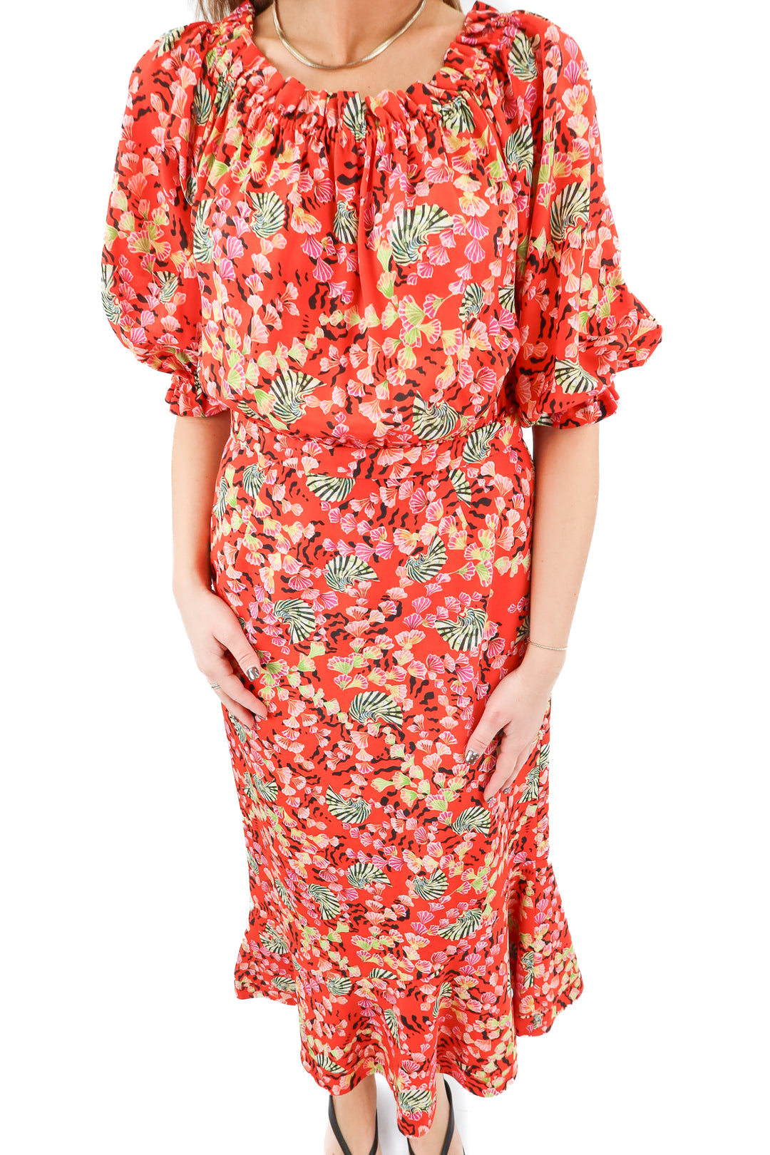 saloni orange floral maxi dress (s; retail $230)