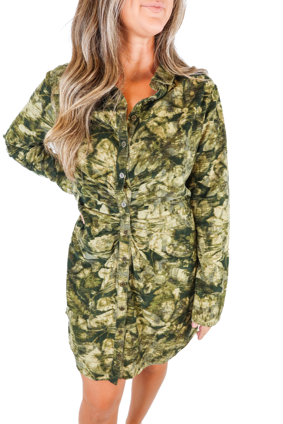 Pilcro Green Printed Ruched Dress (14)