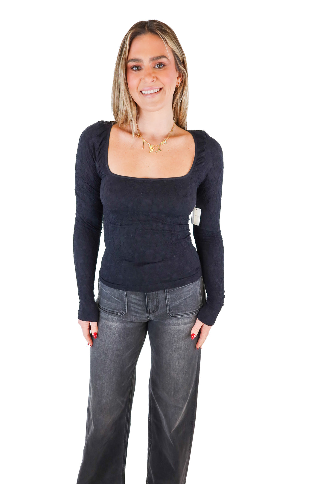 Free People Black Textured Knit Layering Top (M/L)