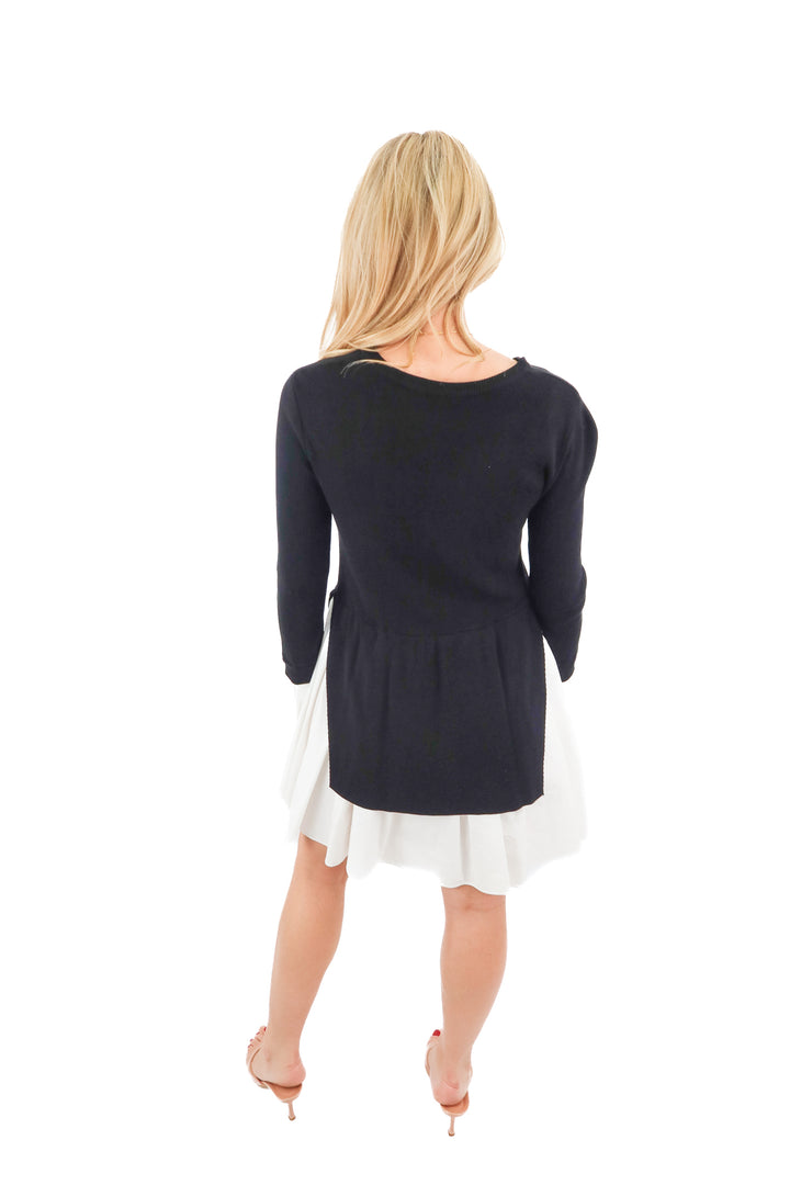 english factory black knit/white pleated dress (s)