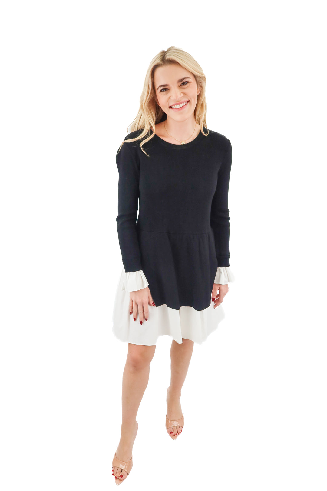 english factory black knit/white pleated dress (s)